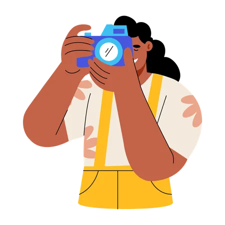 Woman clicks photo from camera  Illustration