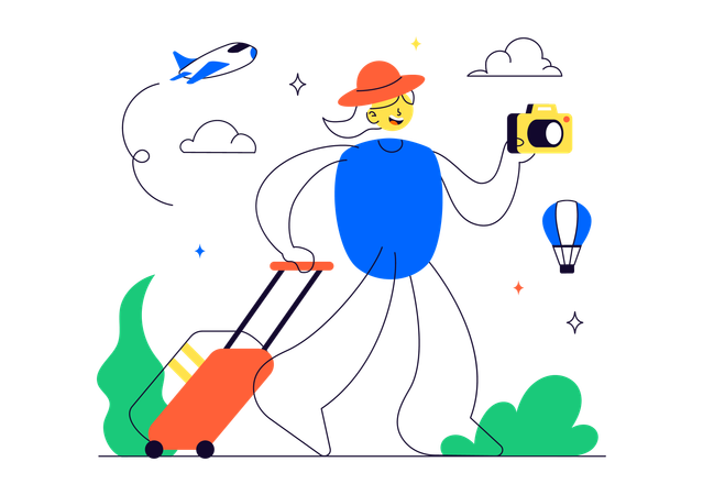Woman clicks photo on Solo Travel  Illustration