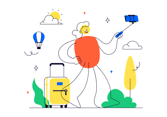 Woman clicks picture on Solo Travel  Illustration