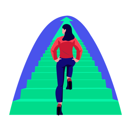 成長の階段を登る女性  イラスト