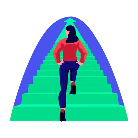 成長の階段を登る女性  イラスト
