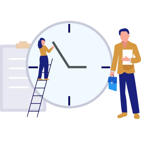 A Girl Is Working On Clock Setting Illustration