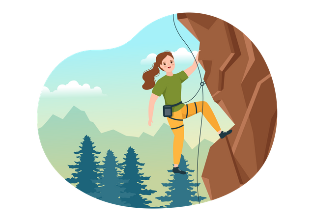 Woman climbing rock cliff  Illustration