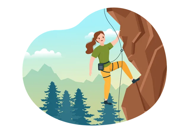 Woman climbing rock cliff  Illustration