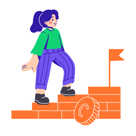 Woman Climbing Up The Coins  Illustration