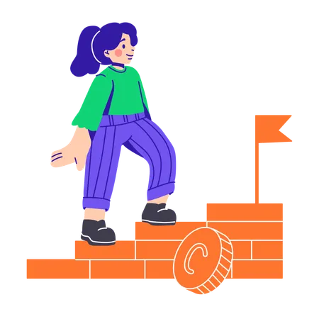 Woman Climbing Up The Coins  Illustration