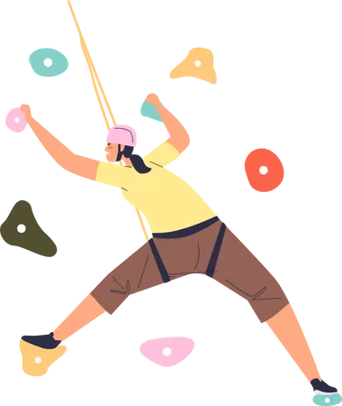 Woman climbing wall with grips Illustration