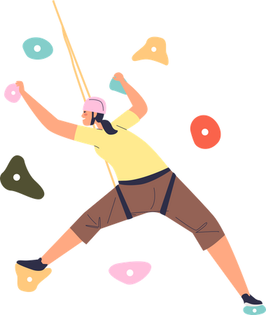 Woman climbing wall with grips  Illustration