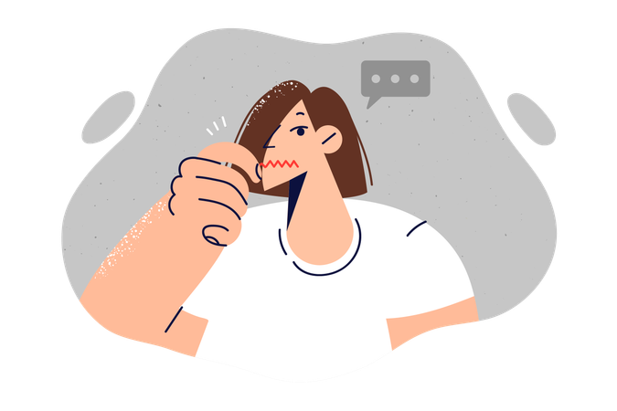 Woman closes mouth indicating not wanting to give away secret  Illustration