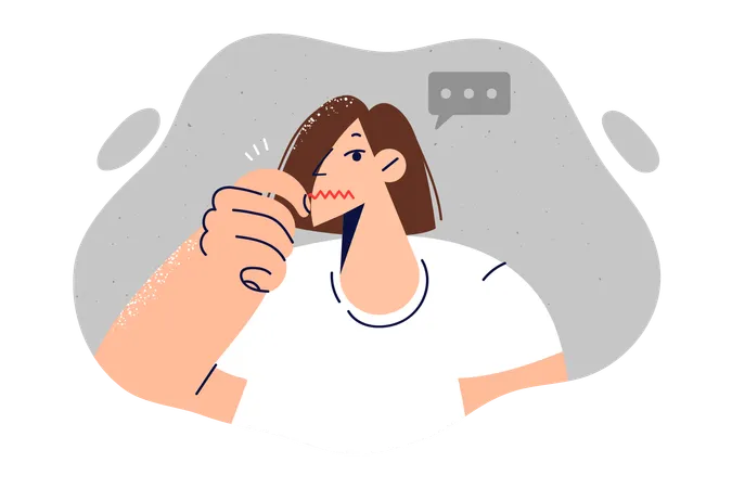 Woman closes mouth indicating not wanting to give away secret  Illustration