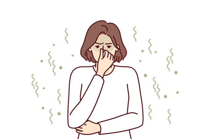 Woman closes nose due to bad smell  Illustration