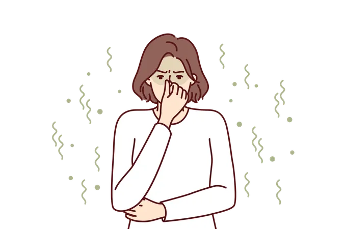 Woman closes nose due to bad smell  Illustration