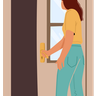 girl closing door illustration