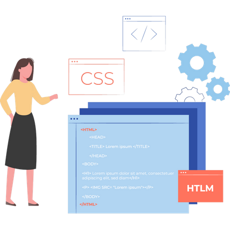 Woman coding CSS and html  Illustration