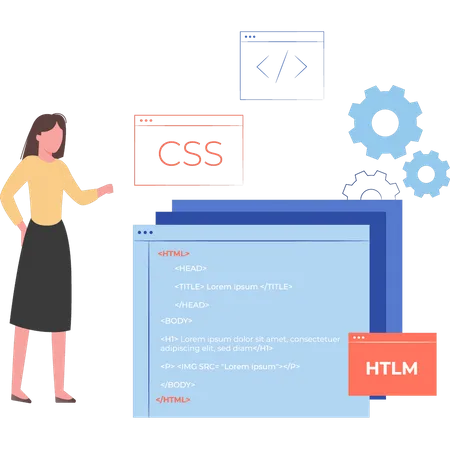 Girl Coding CSS And Html Illustration