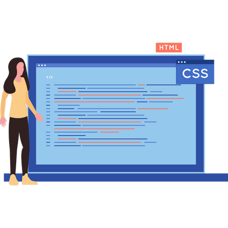 Woman coding CSS on laptop  Illustration