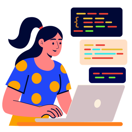 Woman Coding on Laptop  Illustration