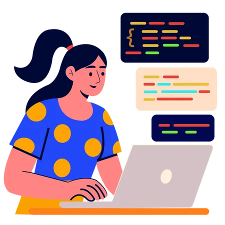 Woman Coding on Laptop  Illustration
