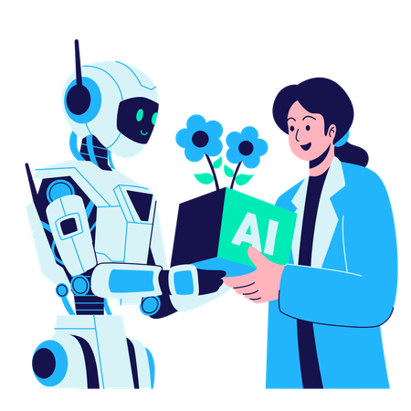 Woman collaborating with ai chat bot  Illustration
