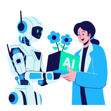 Woman collaborating with ai chat bot  Illustration