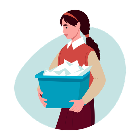Woman Collecting bits of paper  Illustration