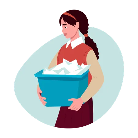 Woman Collecting bits of paper  Illustration