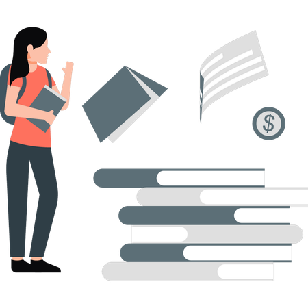 Woman collecting books from library  Illustration