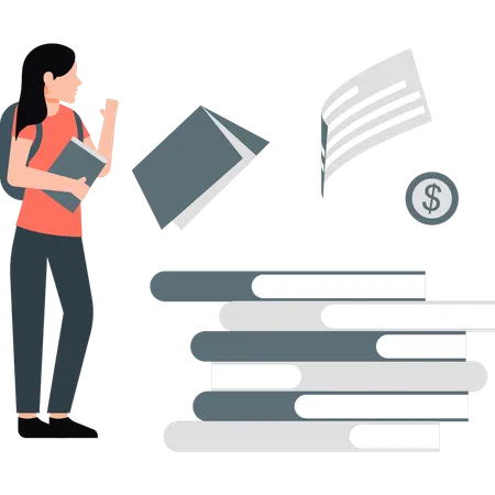 Woman collecting books from library  Illustration