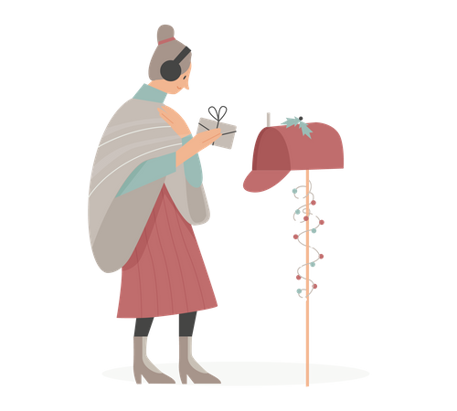 Woman collecting card into mail box  Illustration