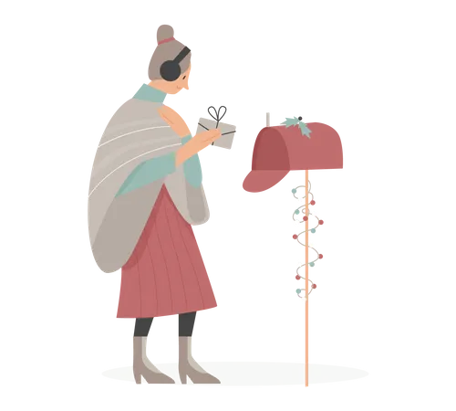 Woman collecting card into mail box  Illustration