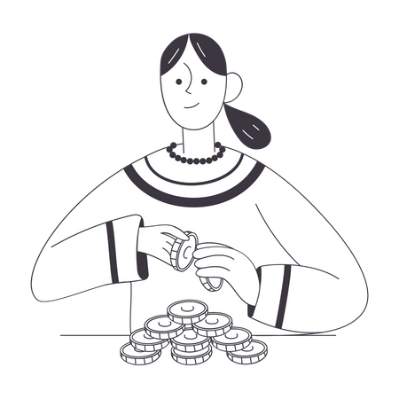 Woman collecting coins  Illustration