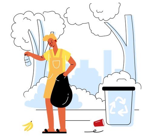 Woman collecting garbage  Illustration