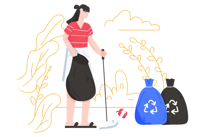 Woman collecting garbage  Illustration