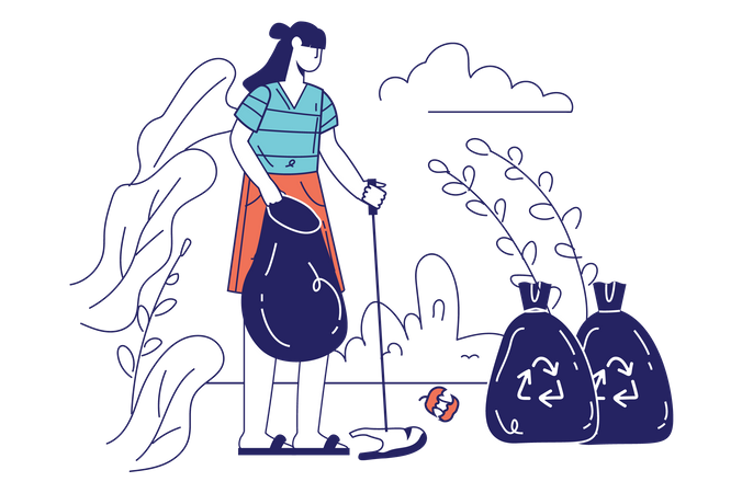 Woman collecting garbage  Illustration