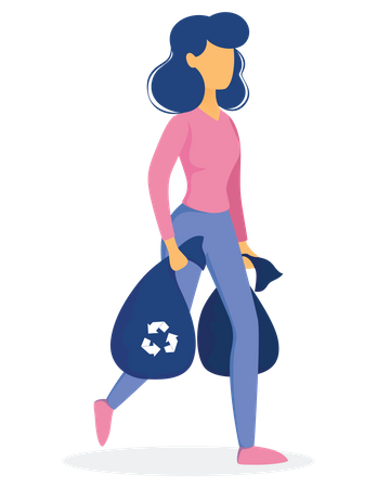 Woman collecting garbage  Illustration