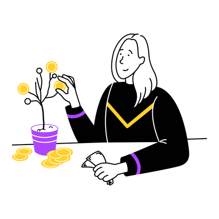 Woman collecting investment profit Illustration