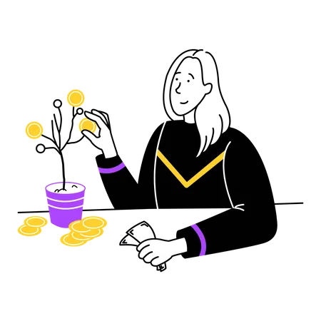 Woman collecting investment profit  Illustration