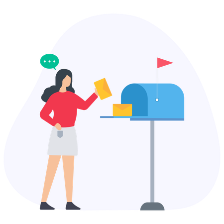 Woman collecting mail from Mail box  Illustration