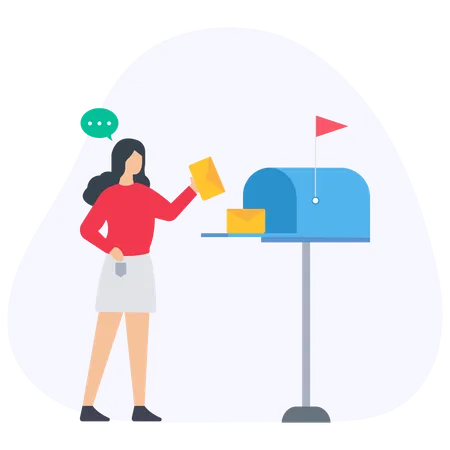 Woman collecting mail from Mail box  Illustration