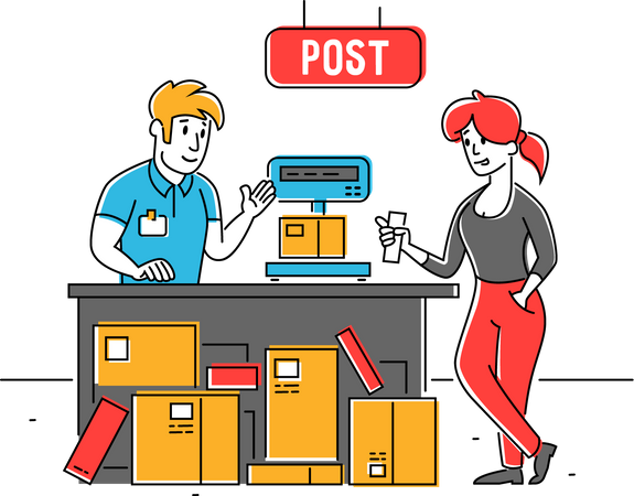 Woman collecting mail from post office  Illustration