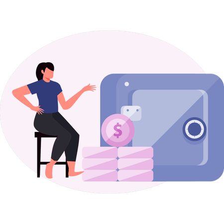 Woman collecting money in locker  Illustration