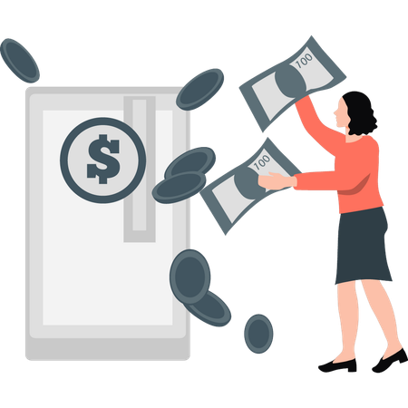 Woman collecting money in lockup  Illustration