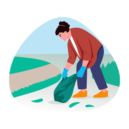 Woman Collecting trash bin  Illustration