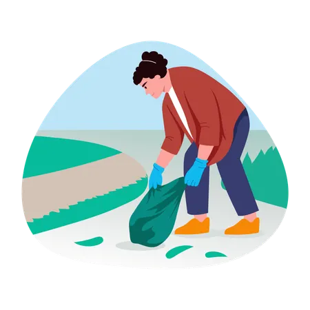 Woman Collecting trash bin  Illustration