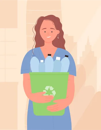 Woman collecting waste  Illustration