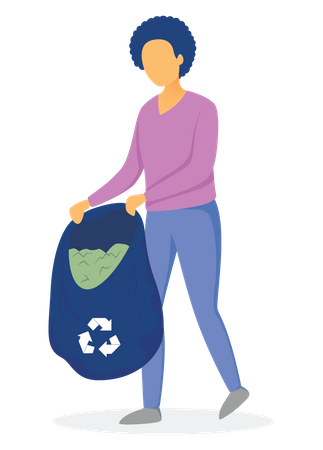 Woman collecting waste into garbage bag Illustration