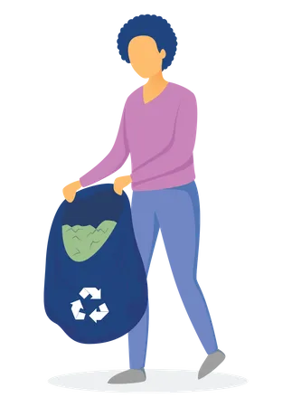 Woman collecting waste into garbage bag Illustration