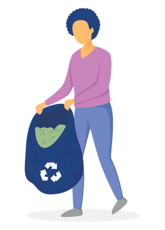 Woman collecting waste into garbage bag  Illustration