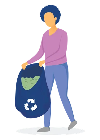 Woman collecting waste into garbage bag  Illustration