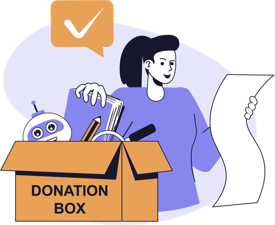 Woman collects materials for donation  Illustration